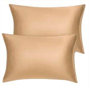 Soft Silky Satin Pillowcases Zipper Set of 2, Gold(21"x31")